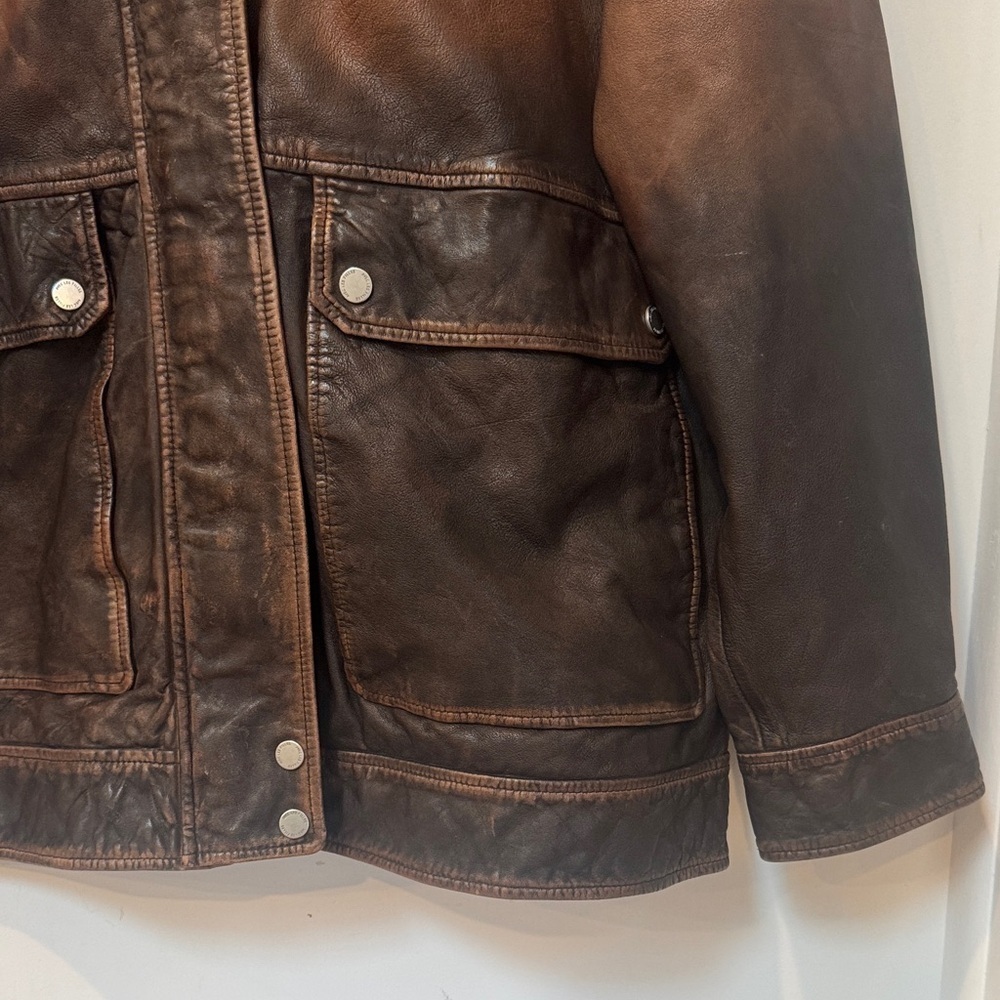 Avec Les Filles Burnished Brown Leather Bomber Jacket Oversized Large - Picture 7 of 12